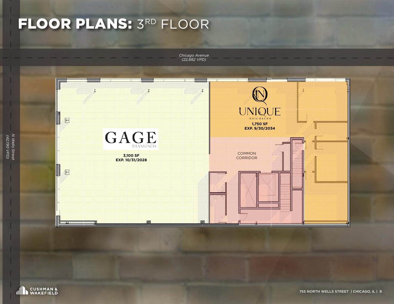 Third floor architectural plan of 755 North Wells